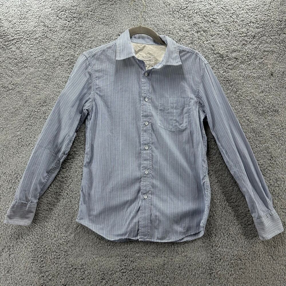 Rag & Bone Men's Small Blue Gray Vertical Striped Button Up Shirt